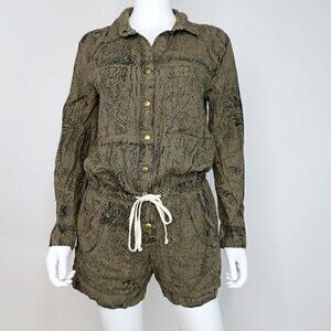 Enza Costa French Linen Long Sleeve Romper Shorts Utility Drawstring Women's 2